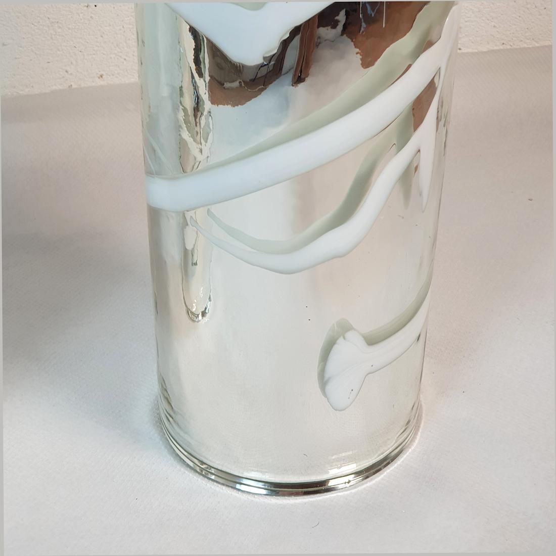 Paar Mid Century Modern Silber Murano Glas Tischlampen  im Angebot 5