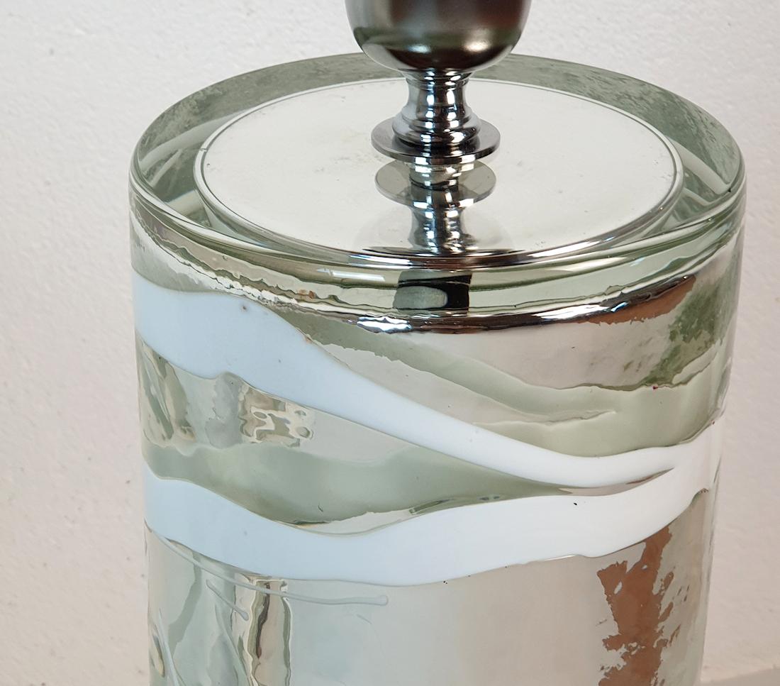 Paar Mid Century Modern Silber Murano Glas Tischlampen  im Angebot 6