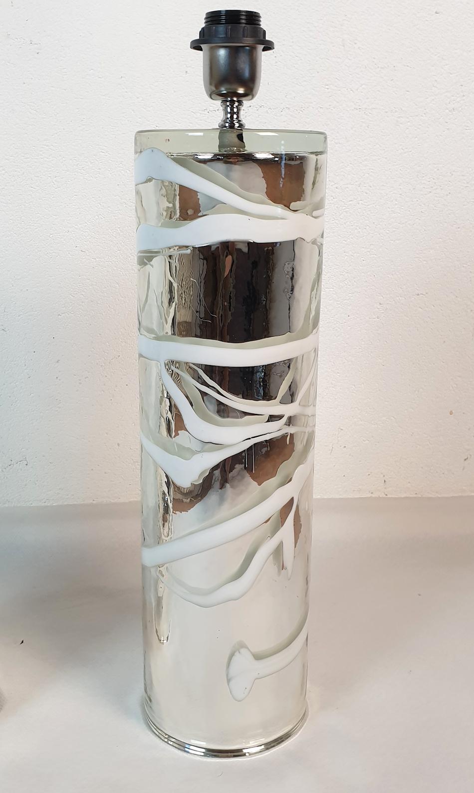 Paar Mid Century Modern Silber Murano Glas Tischlampen  im Zustand „Hervorragend“ im Angebot in Dallas, TX