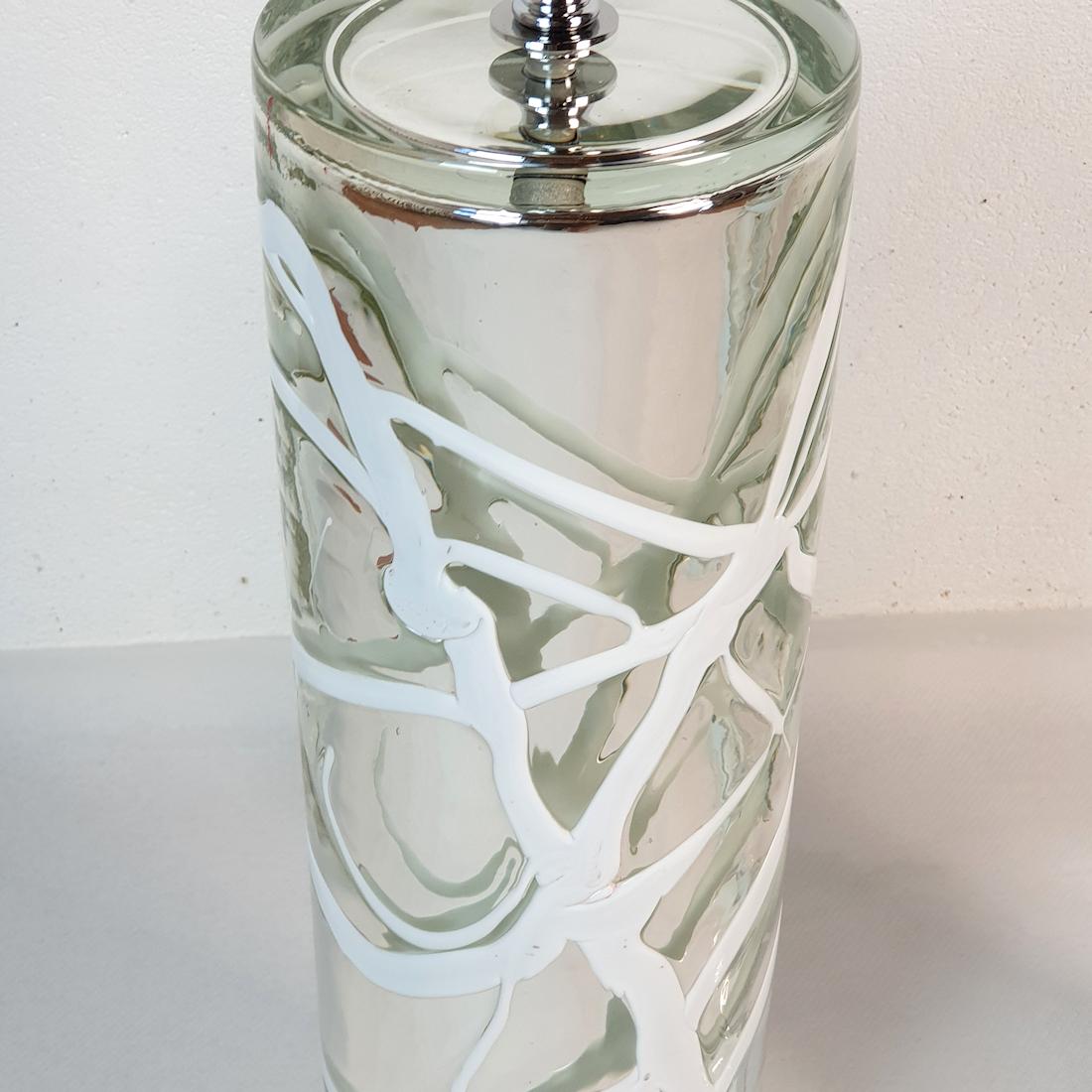 Paar Mid Century Modern Silber Murano Glas Tischlampen  (Muranoglas) im Angebot