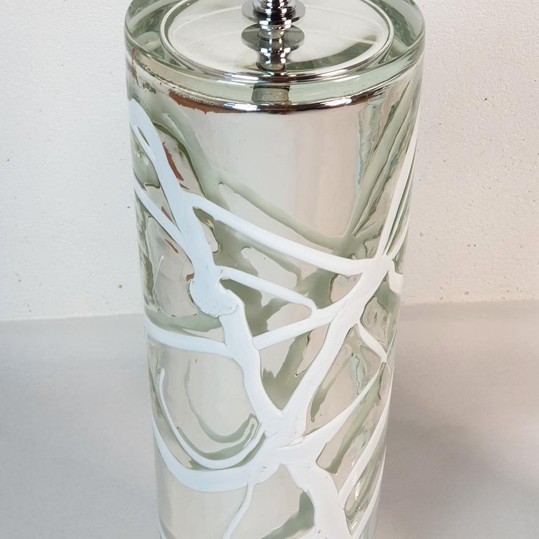 Late 20th Century Silver & White Murano Table Lamps Venini Style For Sale