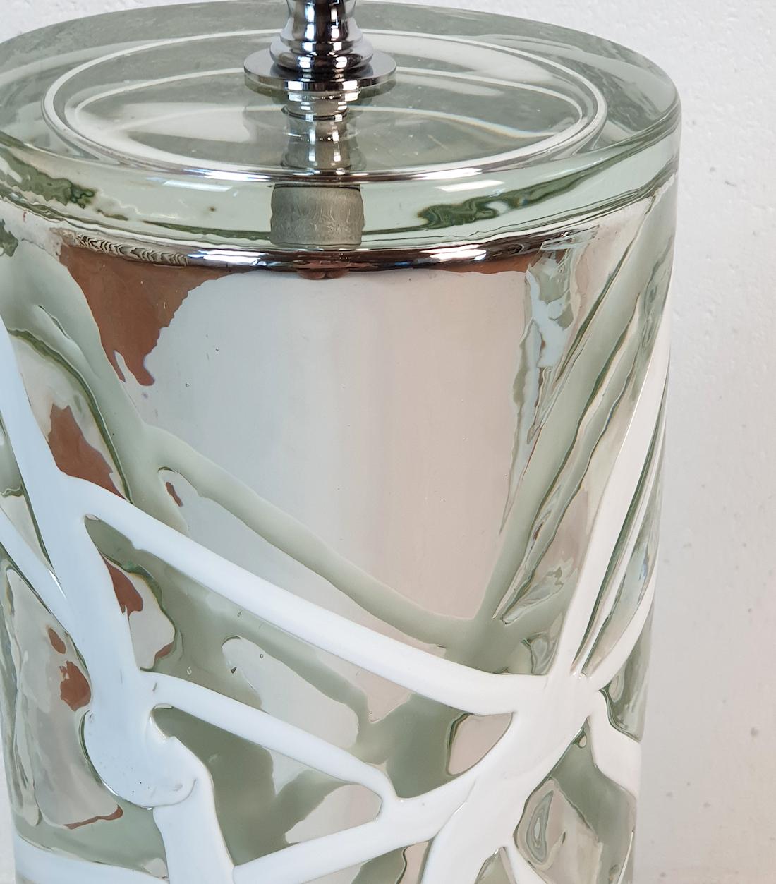 Paar Mid Century Modern Silber Murano Glas Tischlampen  im Angebot 1