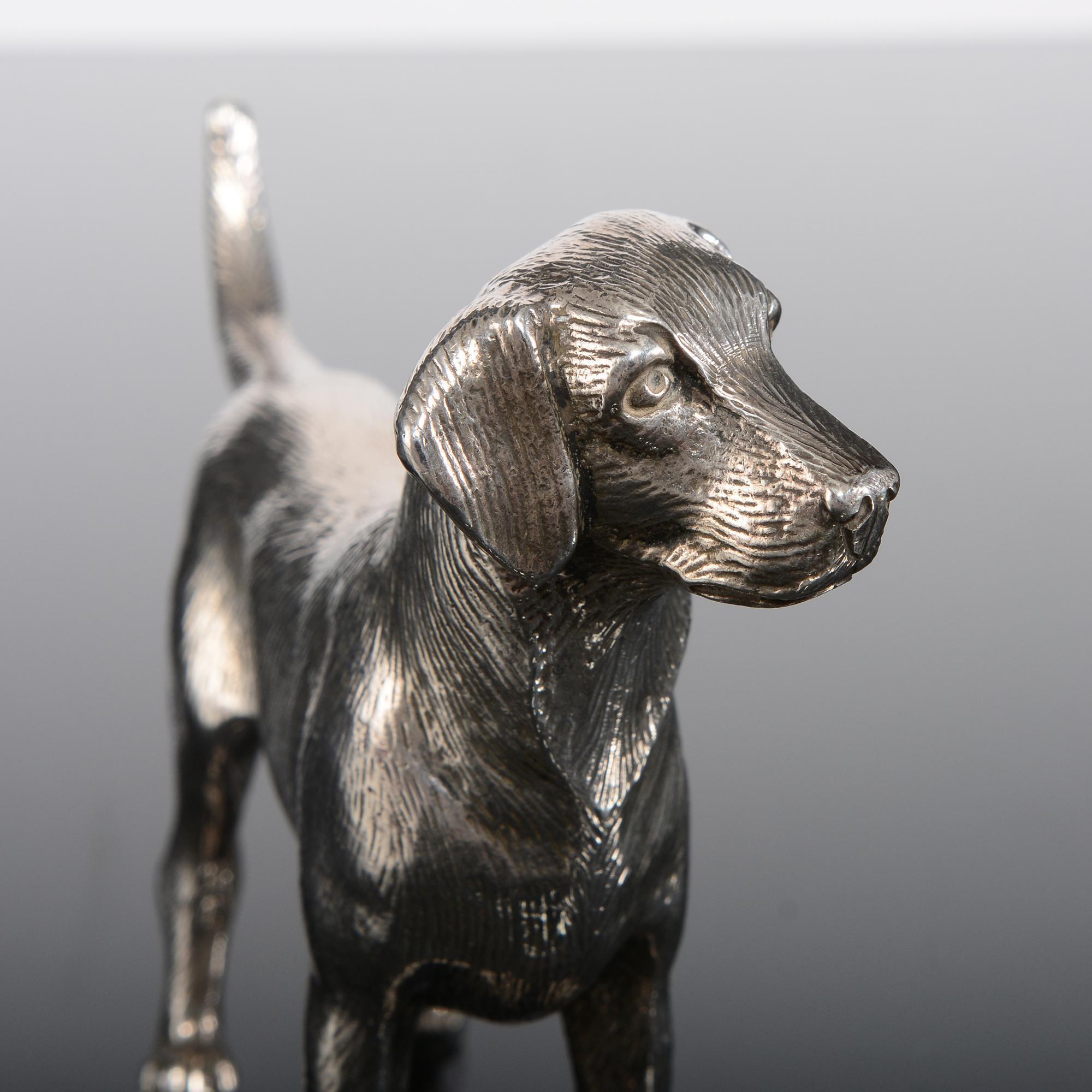 English Silver Model Labrador Dog Sculptures, 1978 For Sale