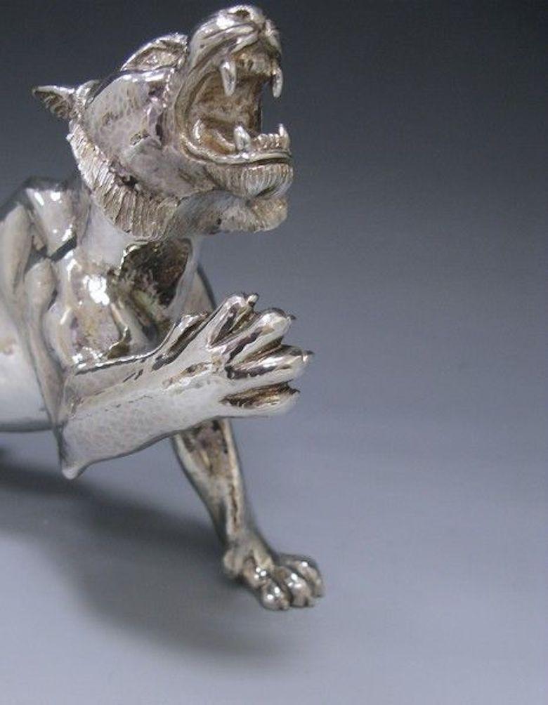 English Silver Model of a Tiger Made by Mappin & Webb of London in 1991 For Sale