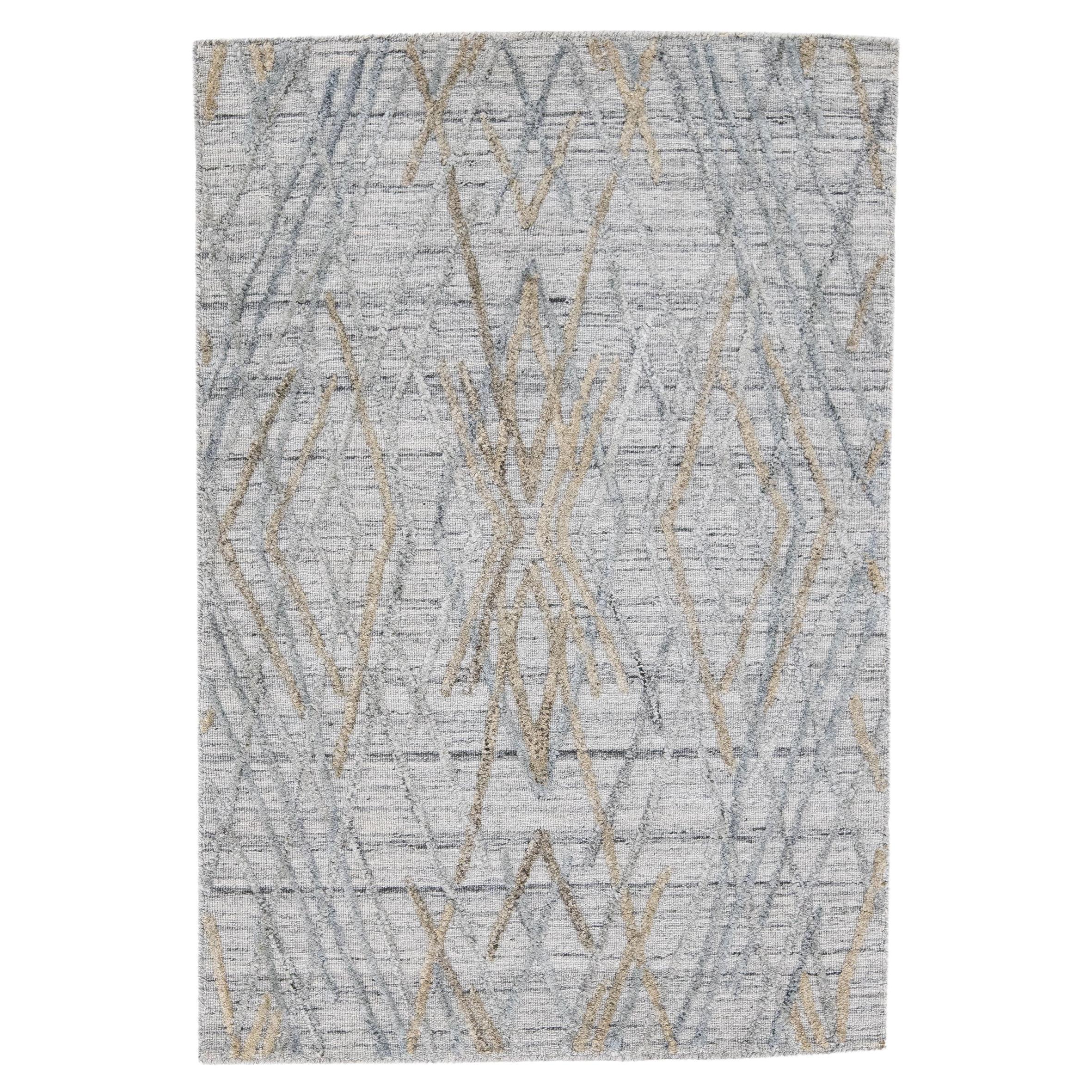 Silver Modern Handmade Abstract Custom Wool Rug