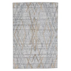 Tapis moderne abstrait en laine fait à la main argenté