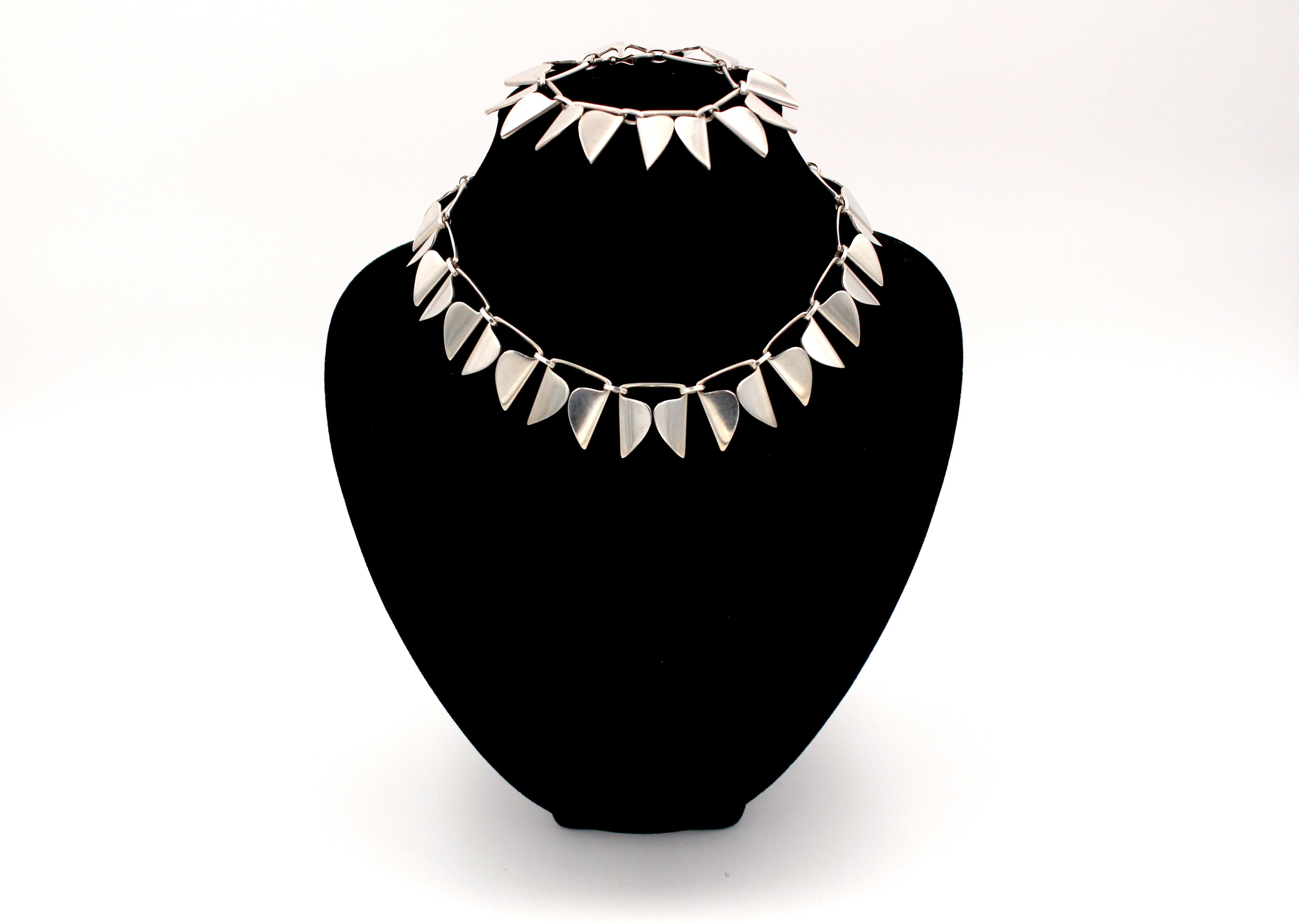 Women's or Men's Silver Modernist Bracelet and Necklace by Nanna Ditzel for Georg Jensen # 165 For Sale