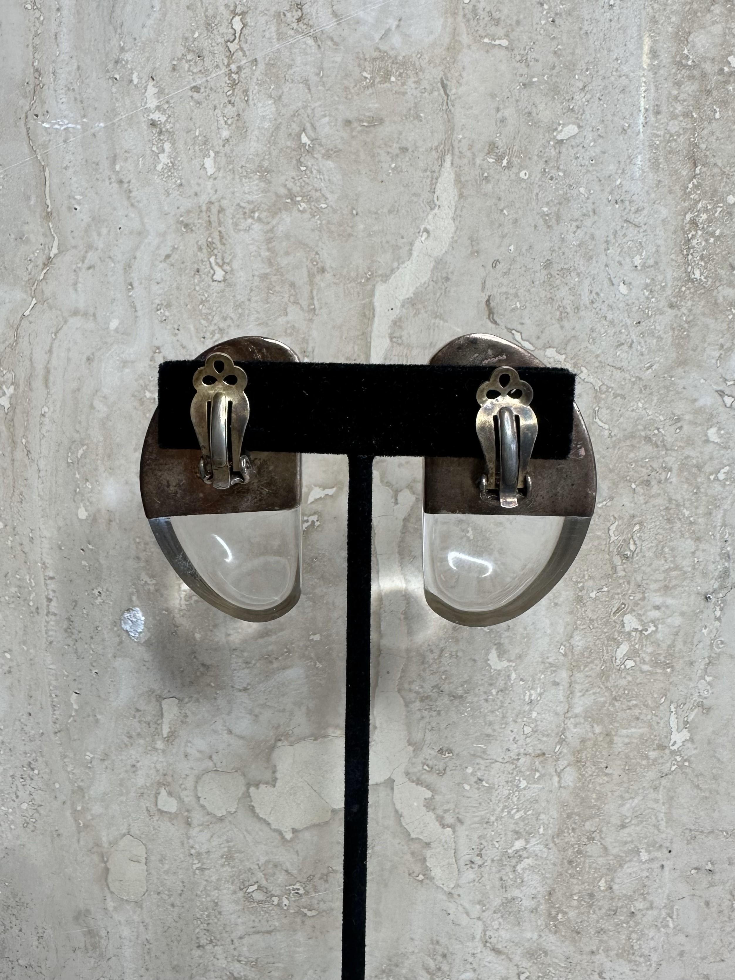 Women's or Men's Vintage Boho Silver Moon Lucite Earrings For Sale