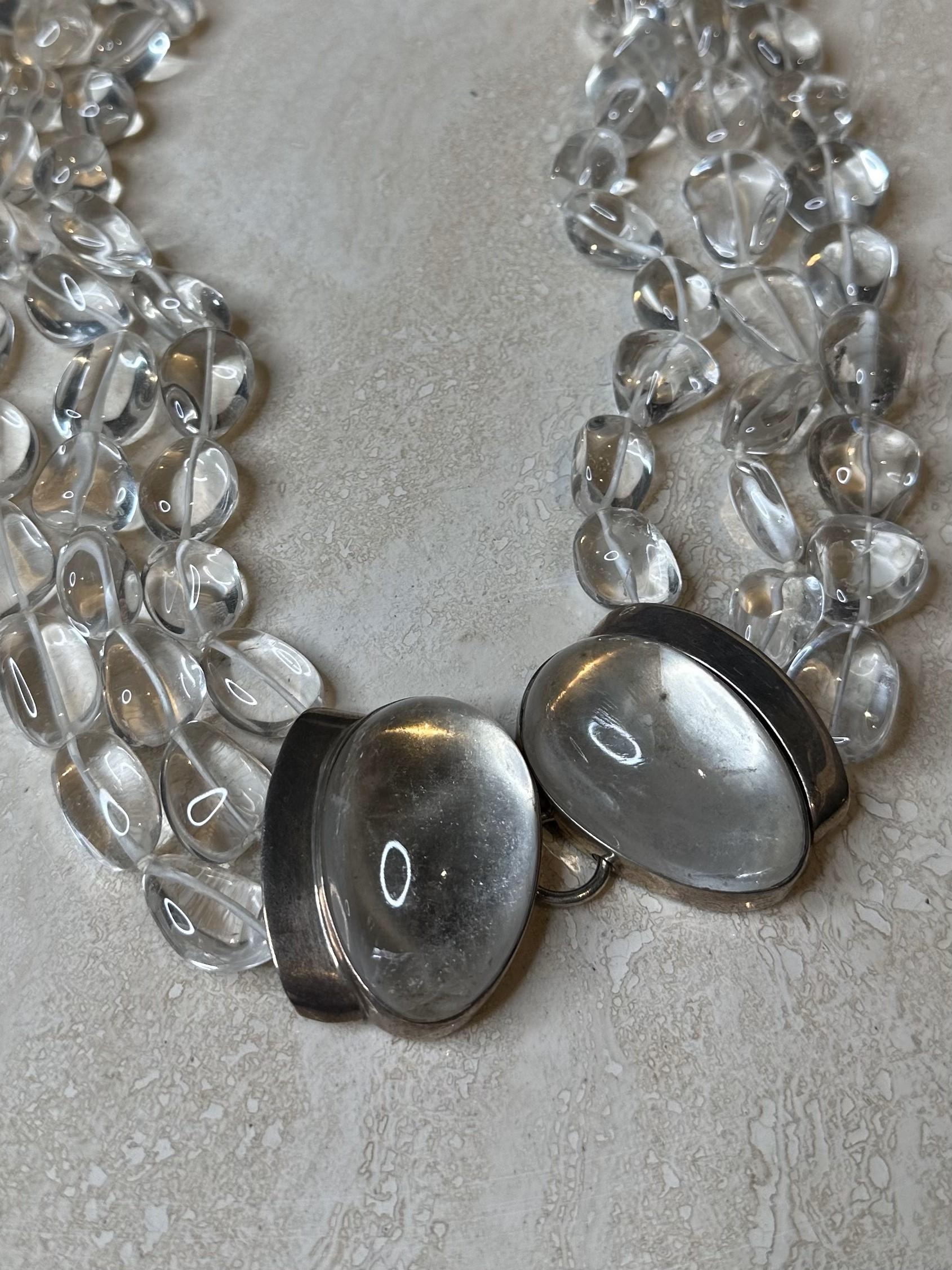 Regency Collana in argento con pietra di luna e vetro con perline a più fili in vendita