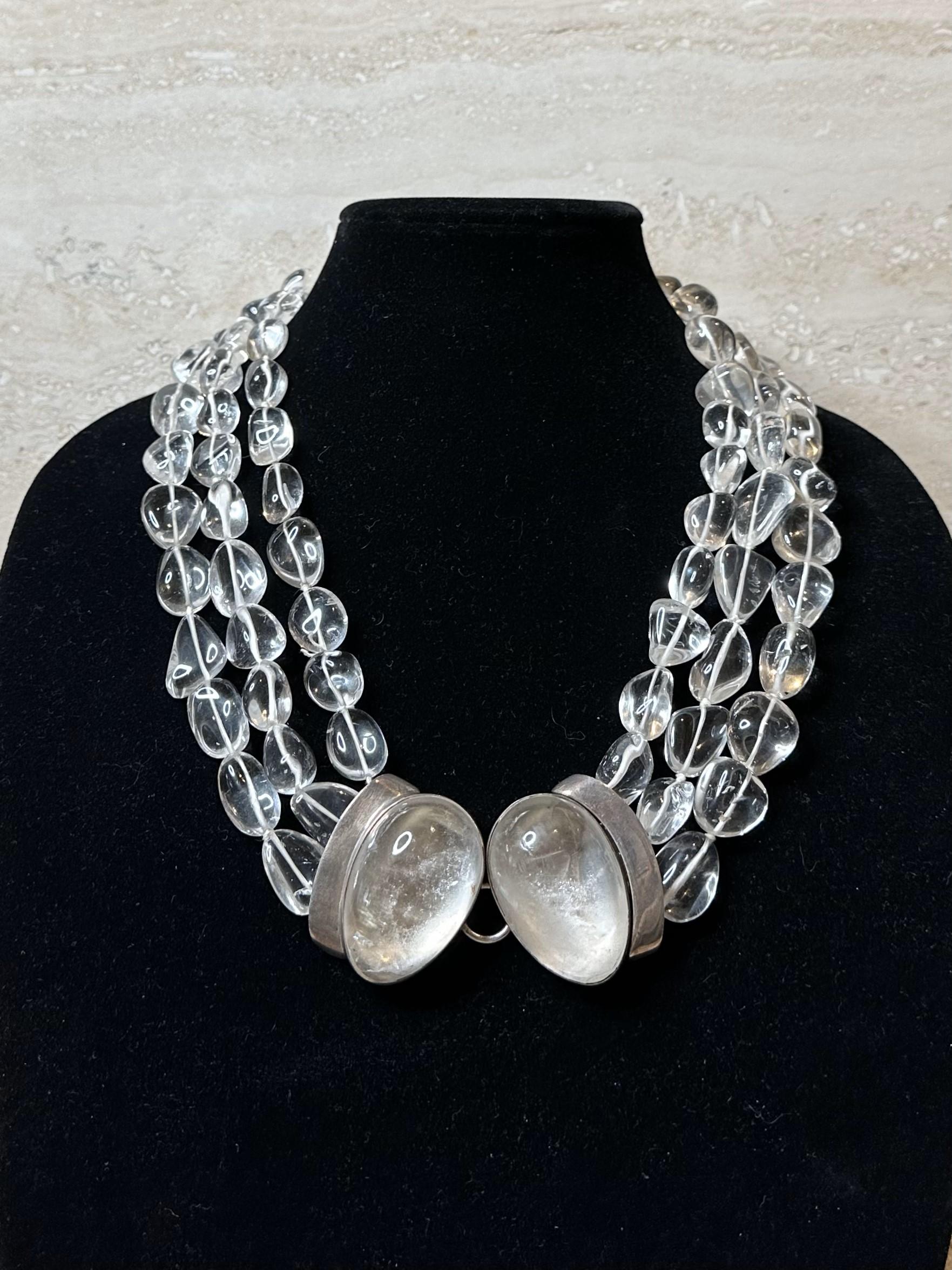 da uomo o donna Collana in argento con pietra di luna e vetro con perline a più fili in vendita