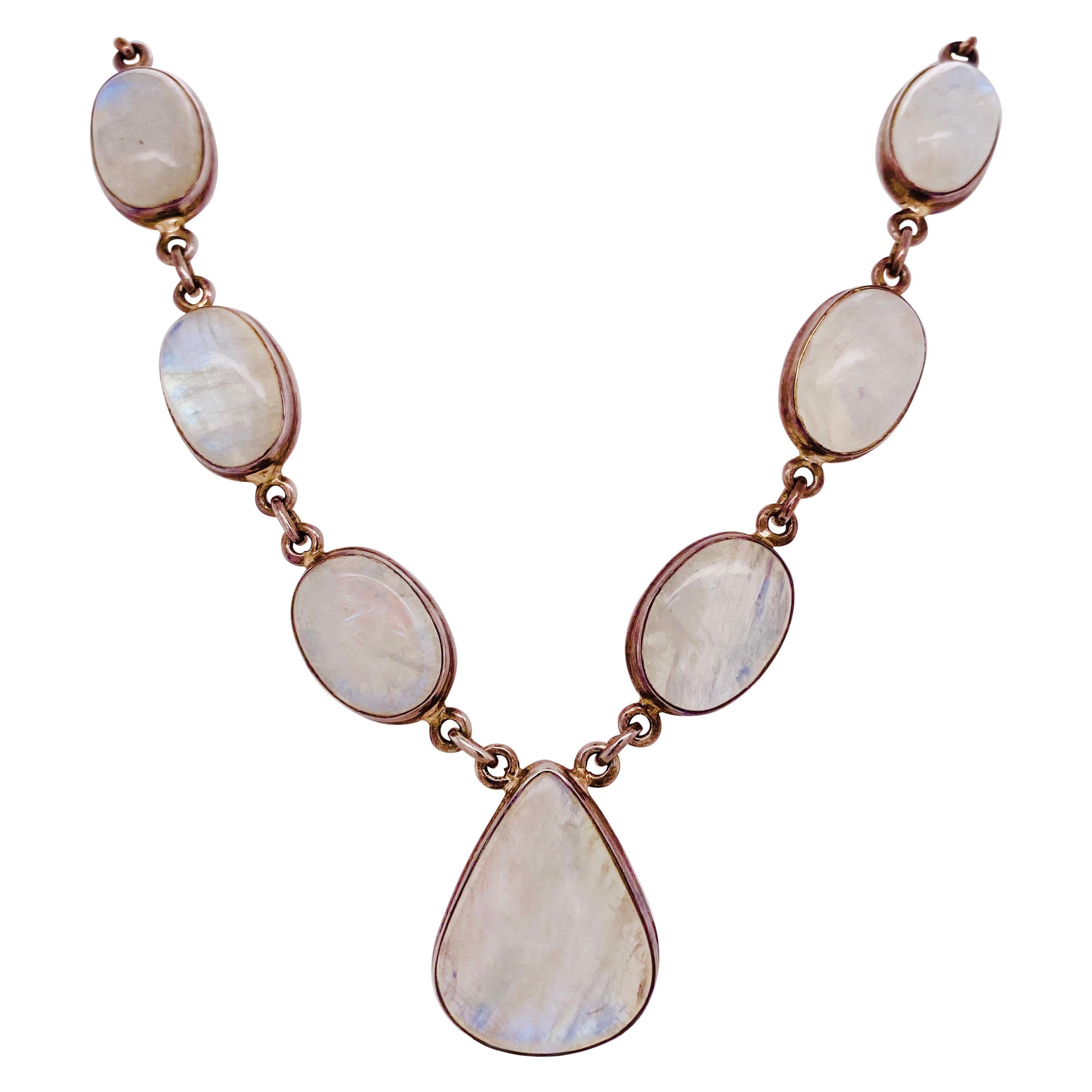 Silver Moonstone Necklace Rainbow Moonstone Pendant Chain Necklace 925
