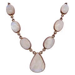 Silver Moonstone Necklace Rainbow Moonstone Pendant Chain Necklace 925