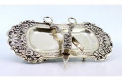 Silver morrison tray & scissors w/ cutouts & 4 claw feet
