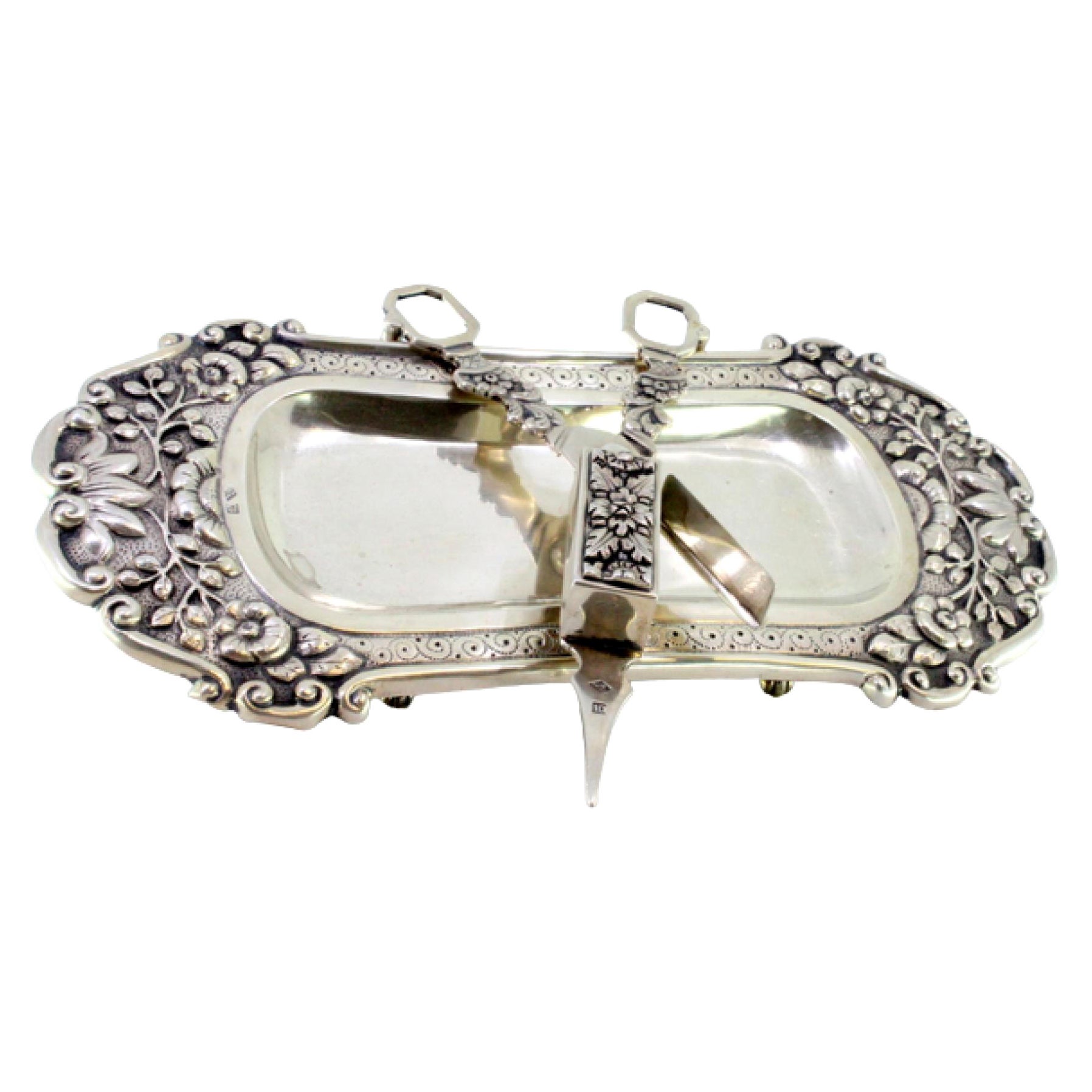 Silver morrison tray 
scissors w/ cutouts 
4 claw feet