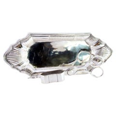 Silver morrões tray and scissors with reed-like reliefs and four round feet