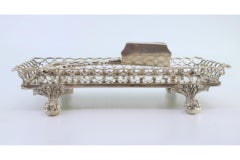 Silver morrões tray & scissors w/ rack & claw feet, engraved scissors