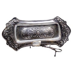 Silver morrões tray & scissors with raised floral motifs & claw feet