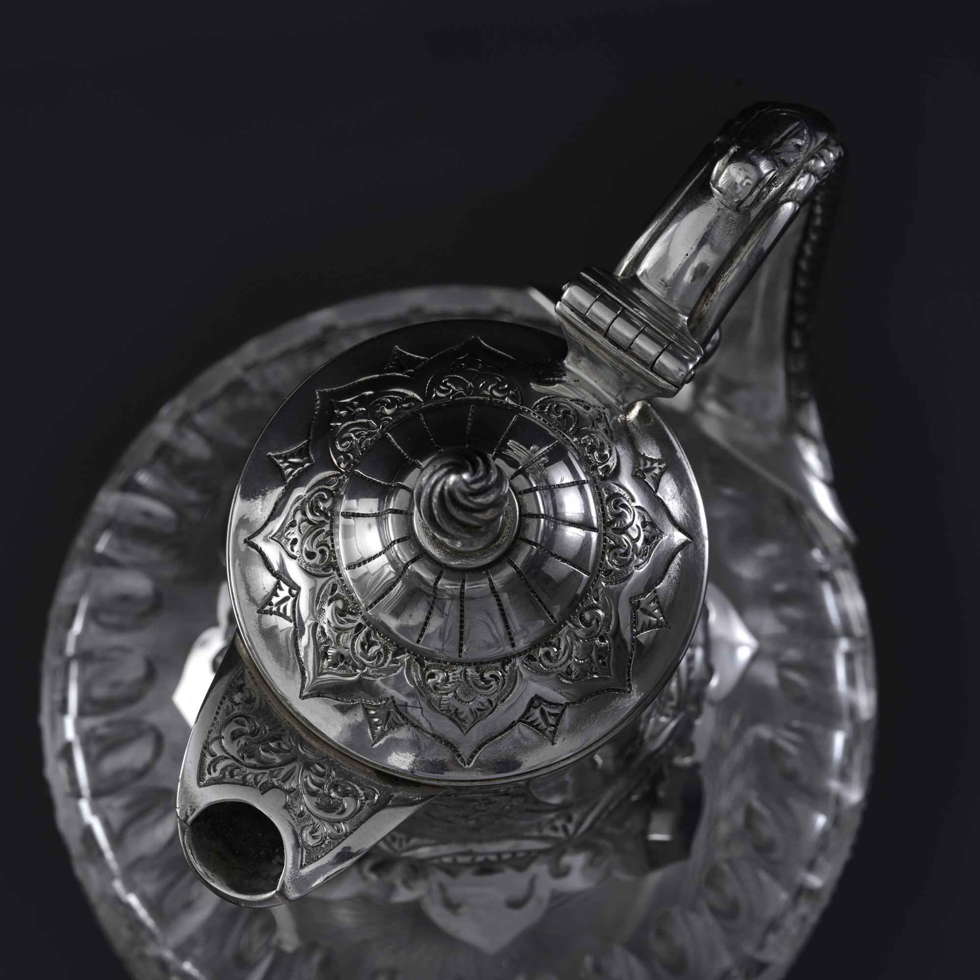 Silver-mounted antique cut glass wine jug For Sale 1