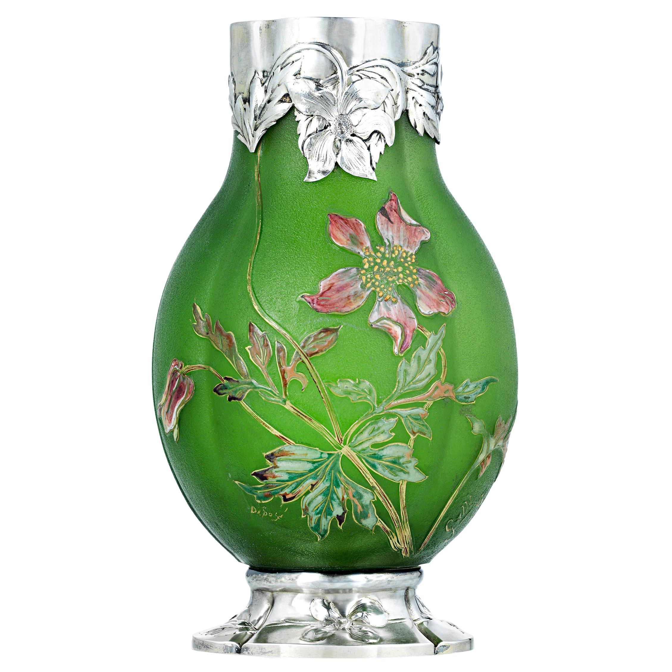 Silver-Mounted Art Glass Vase by Émile Gallé