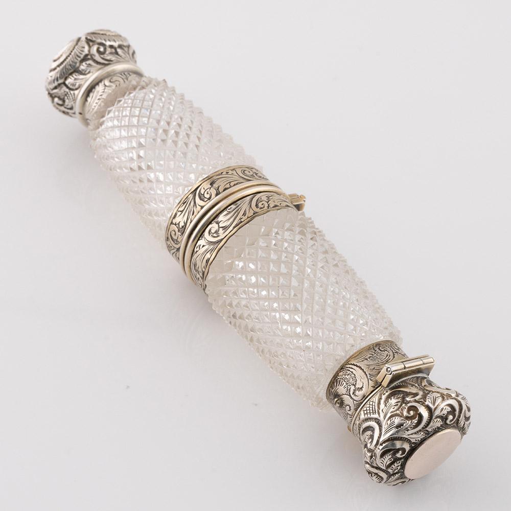 British Silver Mounted Combined Double-Ended Scent Bottle Vinaigrette For Sale