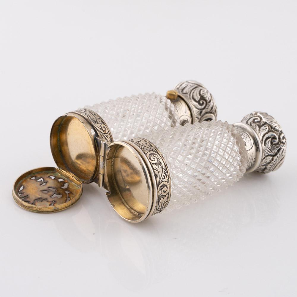 Silver Mounted Combined Double-Ended Scent Bottle Vinaigrette For Sale 2