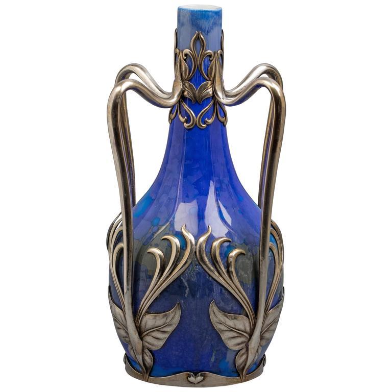 Silver-Mounted Copenhagen Vase, circa 1890 In Good Condition For Sale In New York, NY