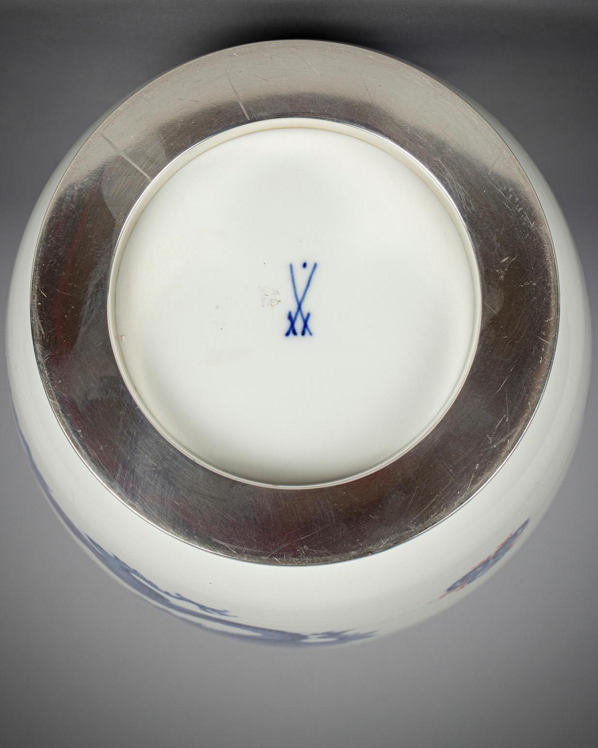 Silver Mounted German Porcelain Meissen Dragon Vase, circa 1920 For Sale 1