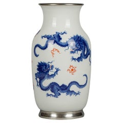 Silver Mounted German Porcelain Meissen Dragon Vase, circa 1920