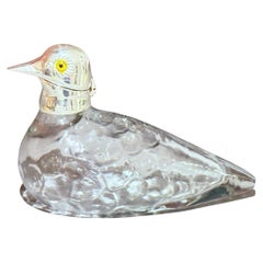 Silver-Mounted Glass Duck DOVE Decanter, Antique English Art Nouveau Style Itay