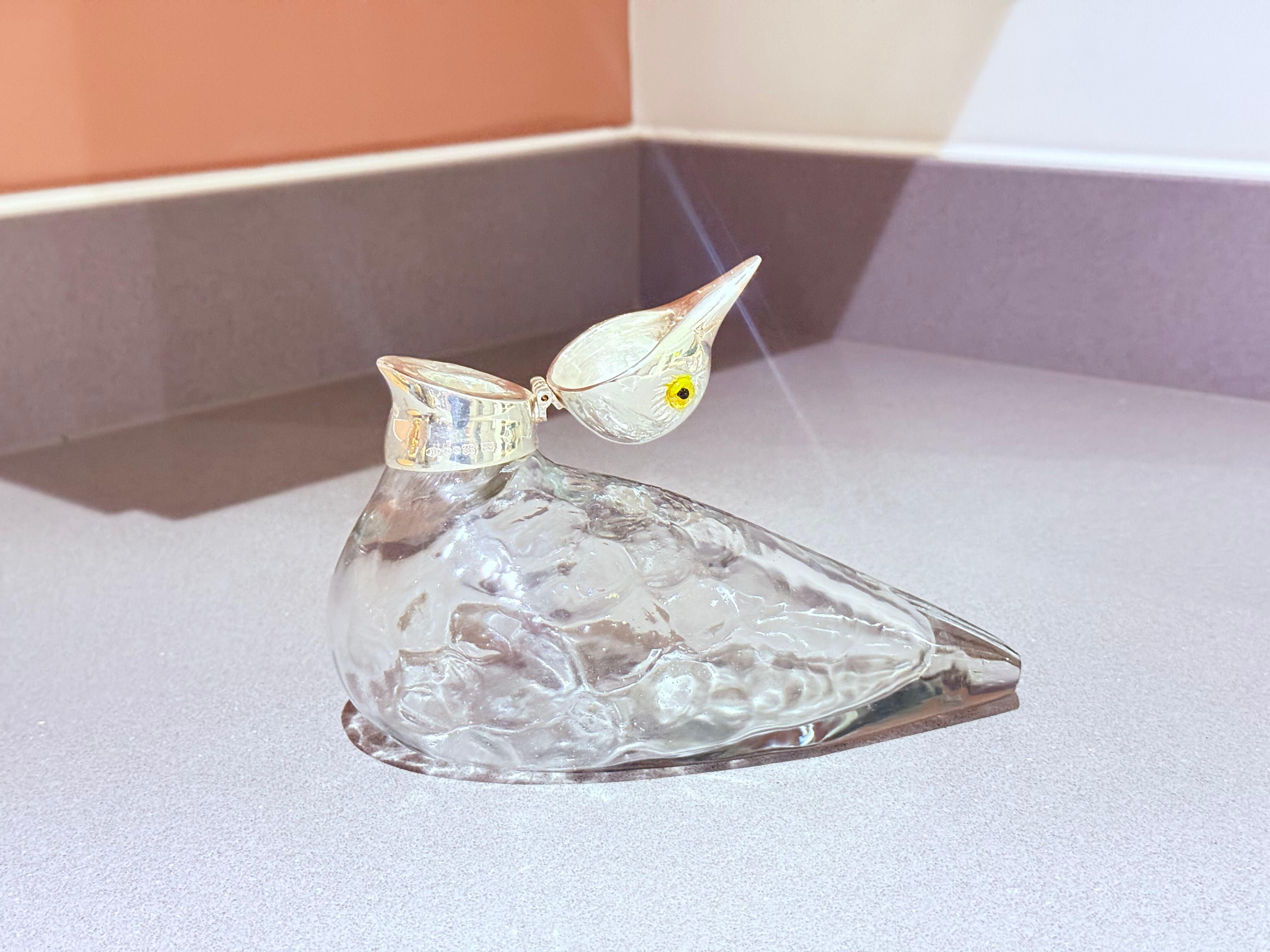 Placcato oro Calamaio per anatre in vetro con montatura in argento, stile Art Nouveau inglese antico Itay in vendita