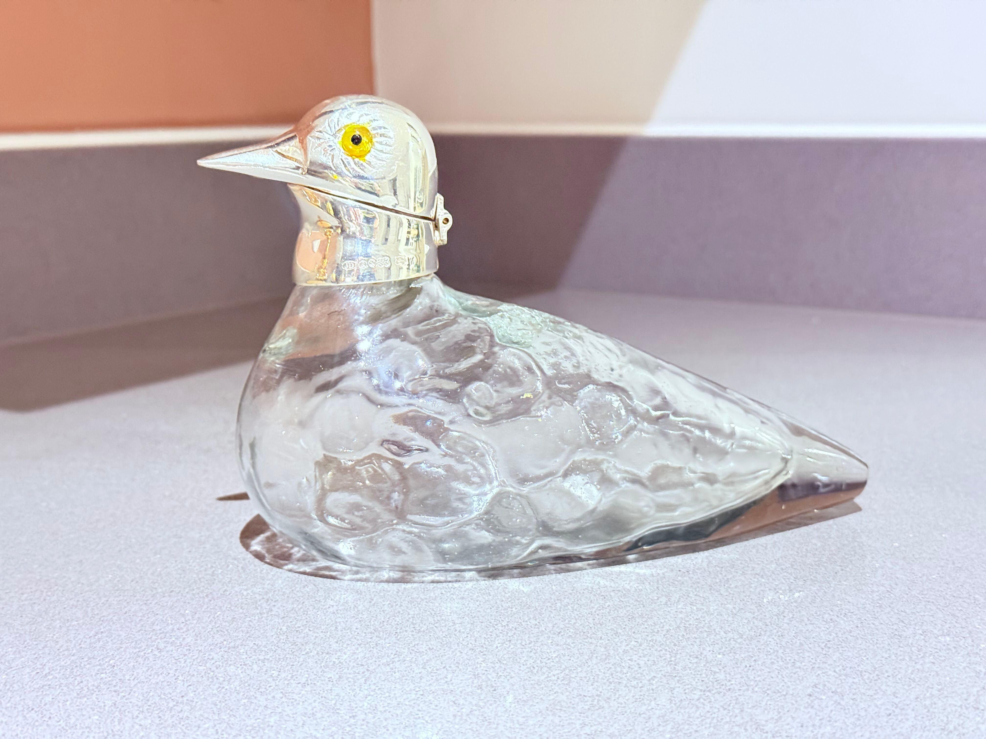 Fine XIX secolo Calamaio per anatre in vetro con montatura in argento, stile Art Nouveau inglese antico Itay in vendita