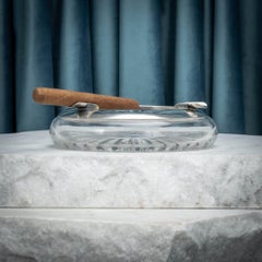 Posacenere per sigari a tre appoggi in vetro tagliato con montatura in argento, 1935 circa