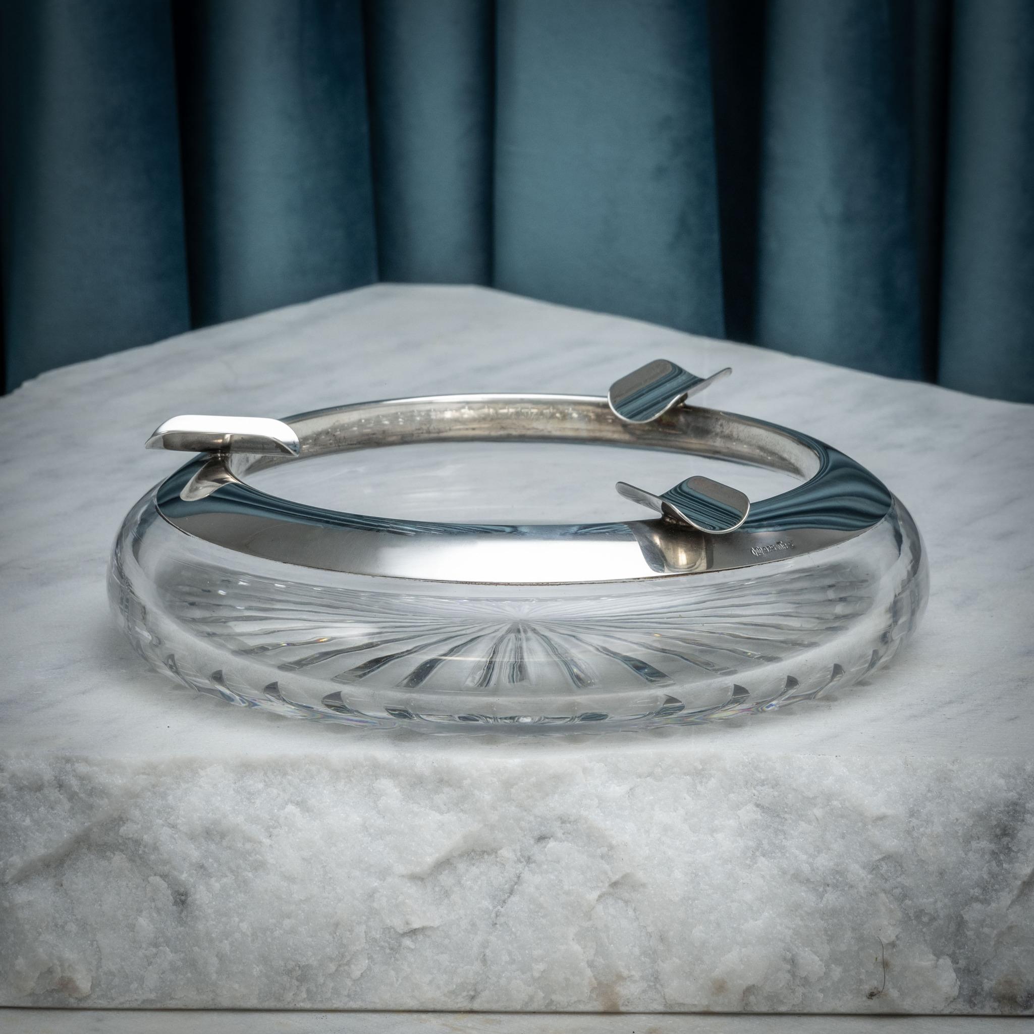 Silver Mounted Three Rest Cut Glass Cigar Ashtray, circa 1935 In Good Condition In London, GB
