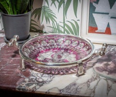 Centre de table en verre du Val Saint Lambert monté sur argent