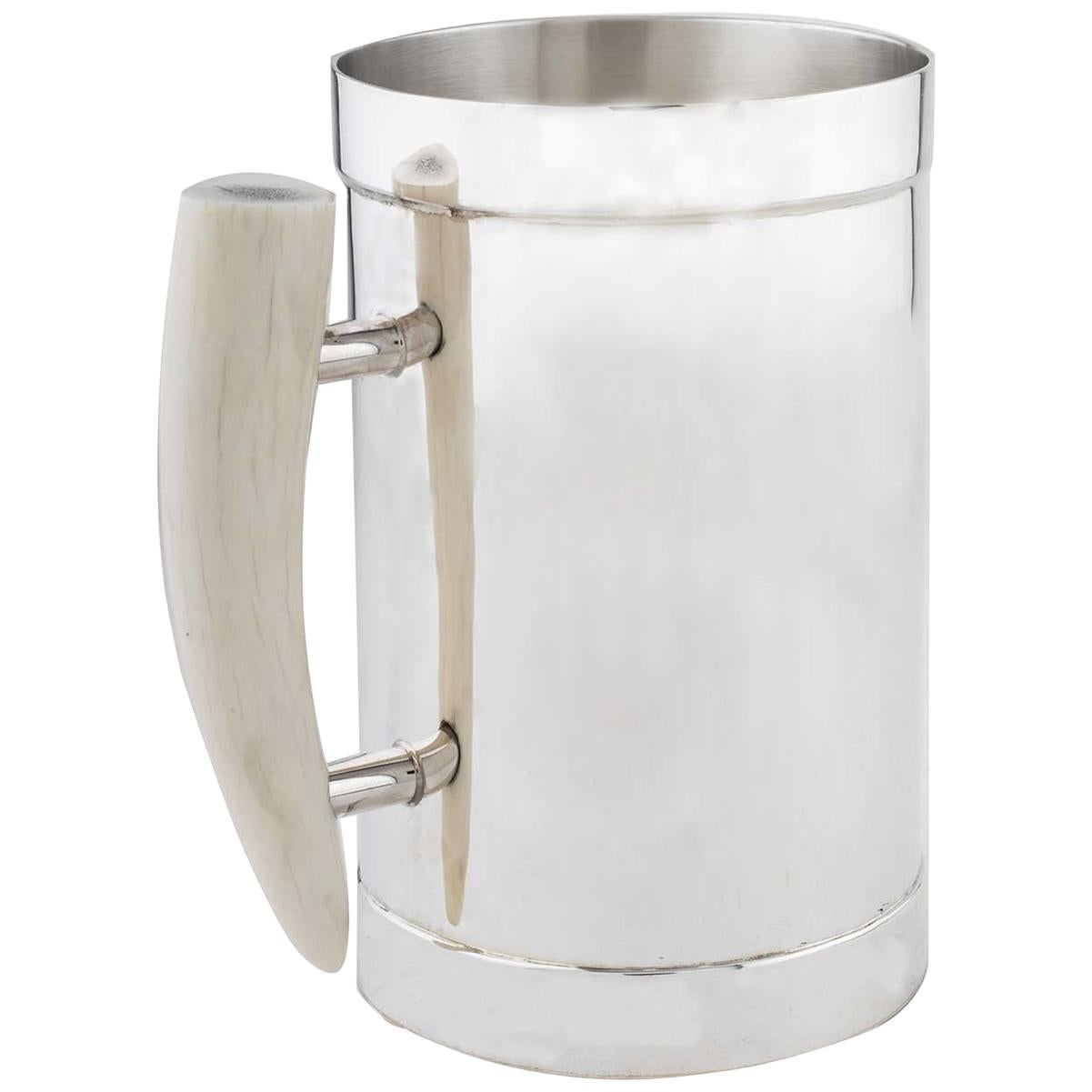 Silver Mug with Deer Antler Handle For Sale