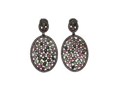 Silver & Multicolor Bavna Diamond & Gemstone Pierced Earrings