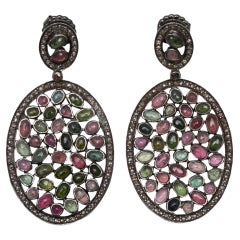 Silver & Multicolor Bavna Diamond & Gemstone Pierced Earrings