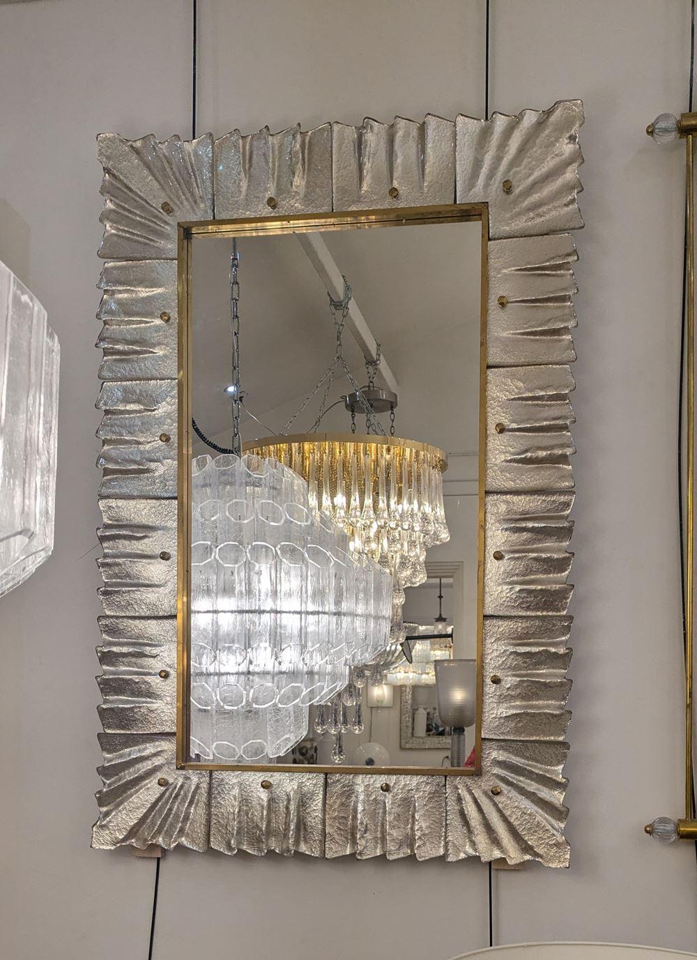 Silver Murano Glass and Brass Mirror In Excellent Condition For Sale In Saint-Ouen, FR