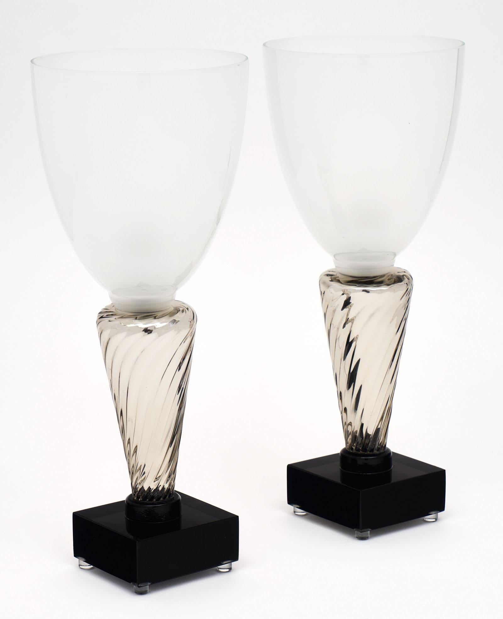 Silver Murano Glass Torchère Lamps (Moderne)