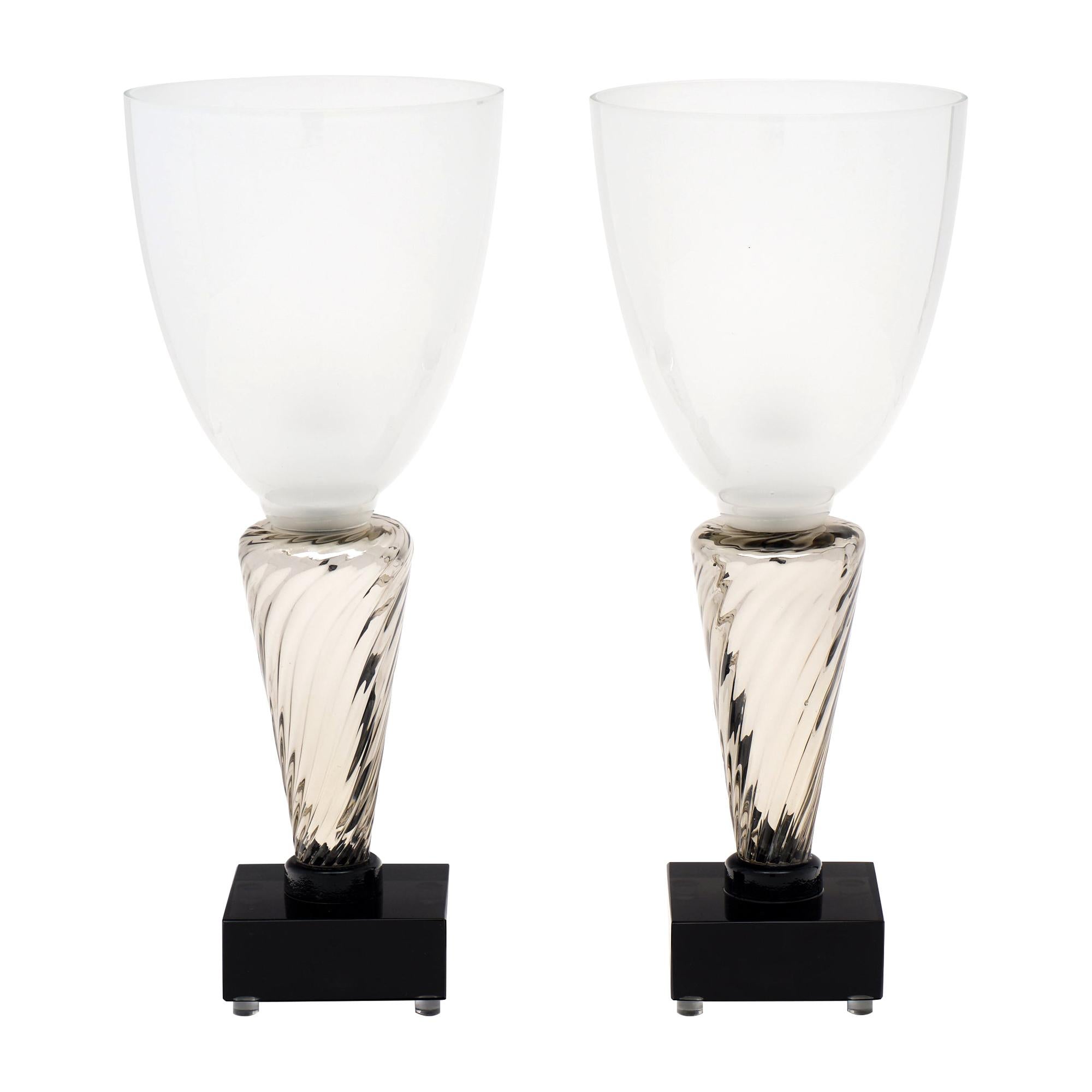 Silver Murano Glass Torchère Lamps
