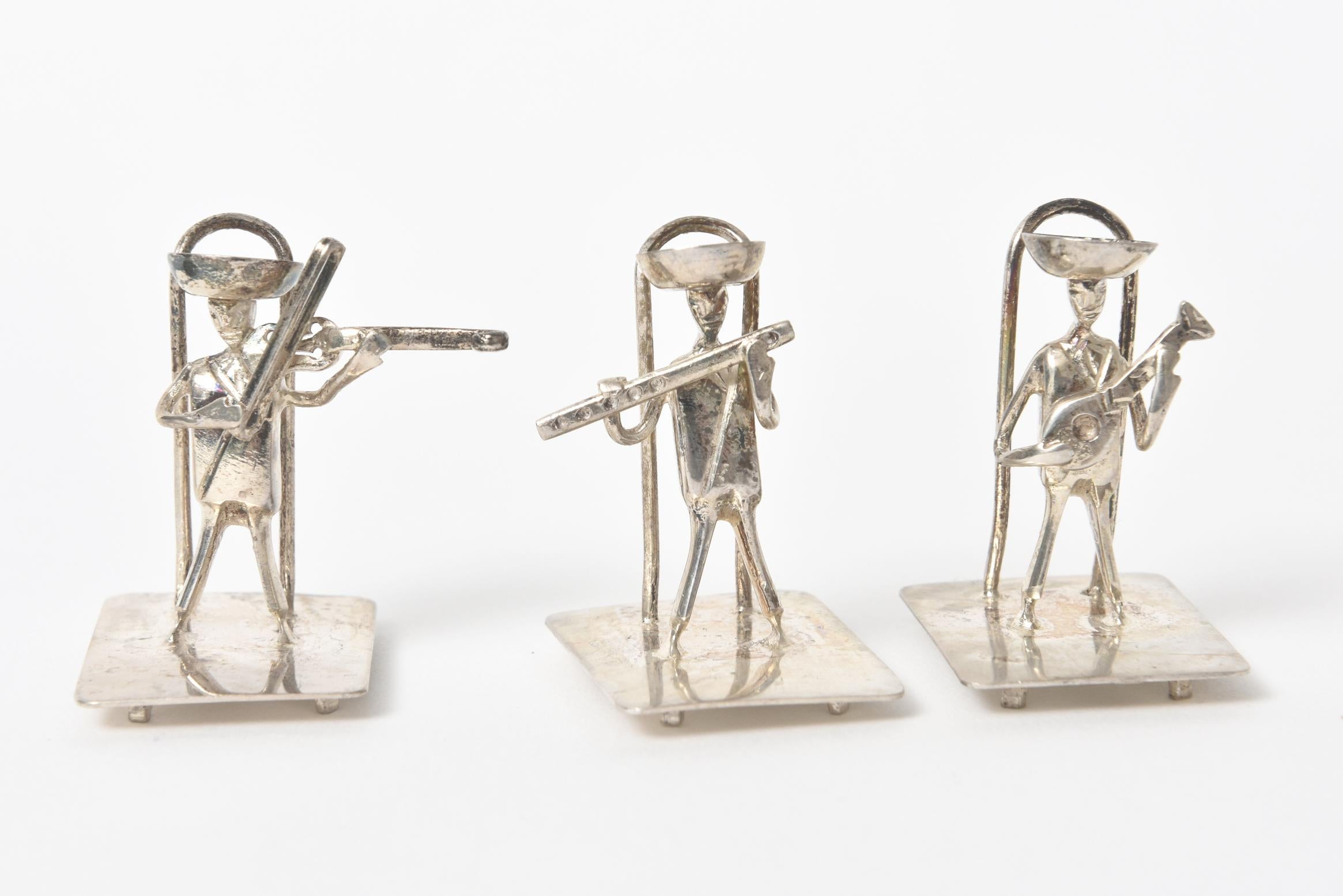 20th Century Silver Musician Mariachi Band Figural Place Card Holders Placecard Set of 10