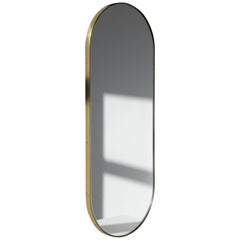 Capsula Capsule Pill Shaped Contemporary Mirror with Brass Frame, Small