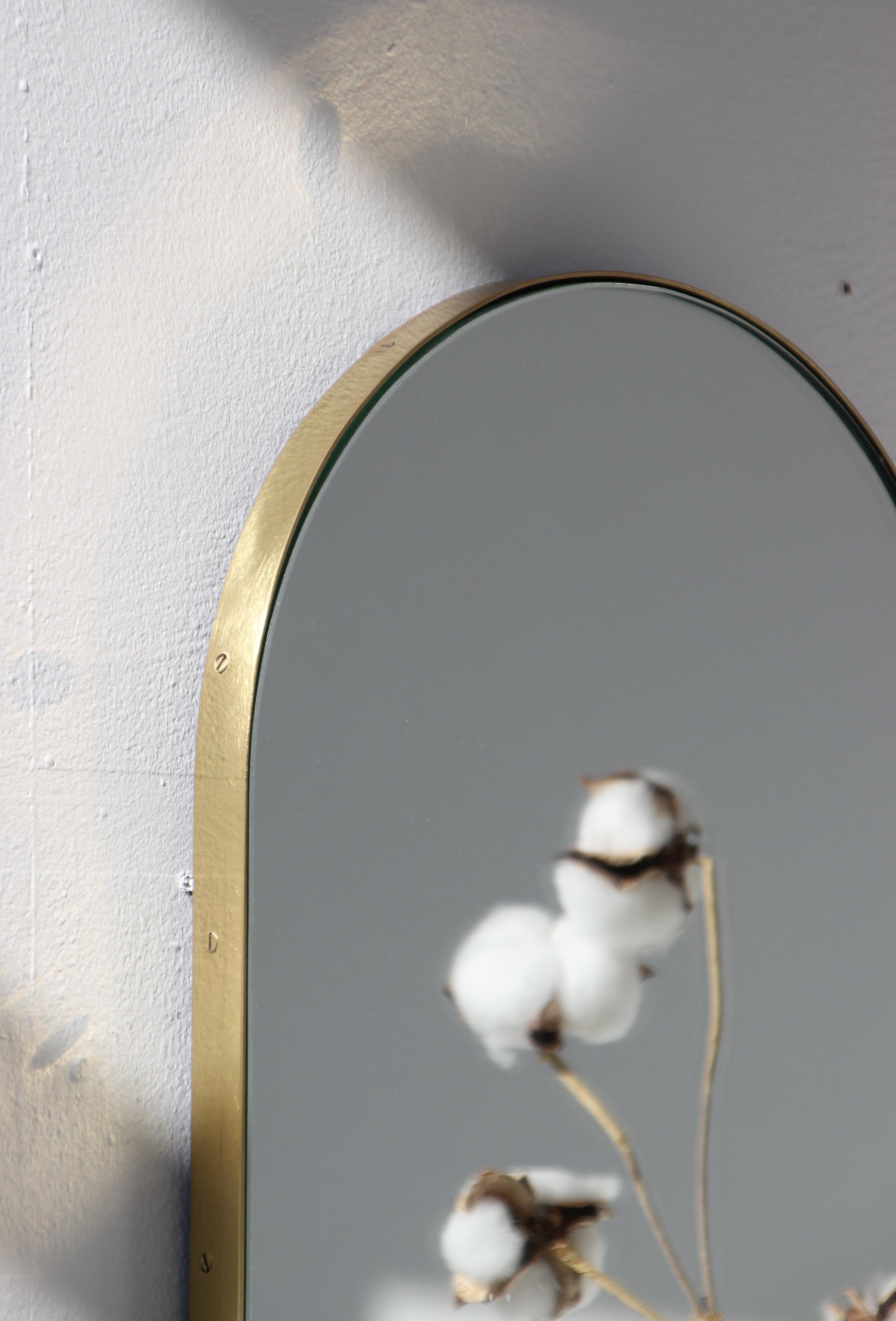 British Silver Narrow Capsula Mirror with a Brass Frame