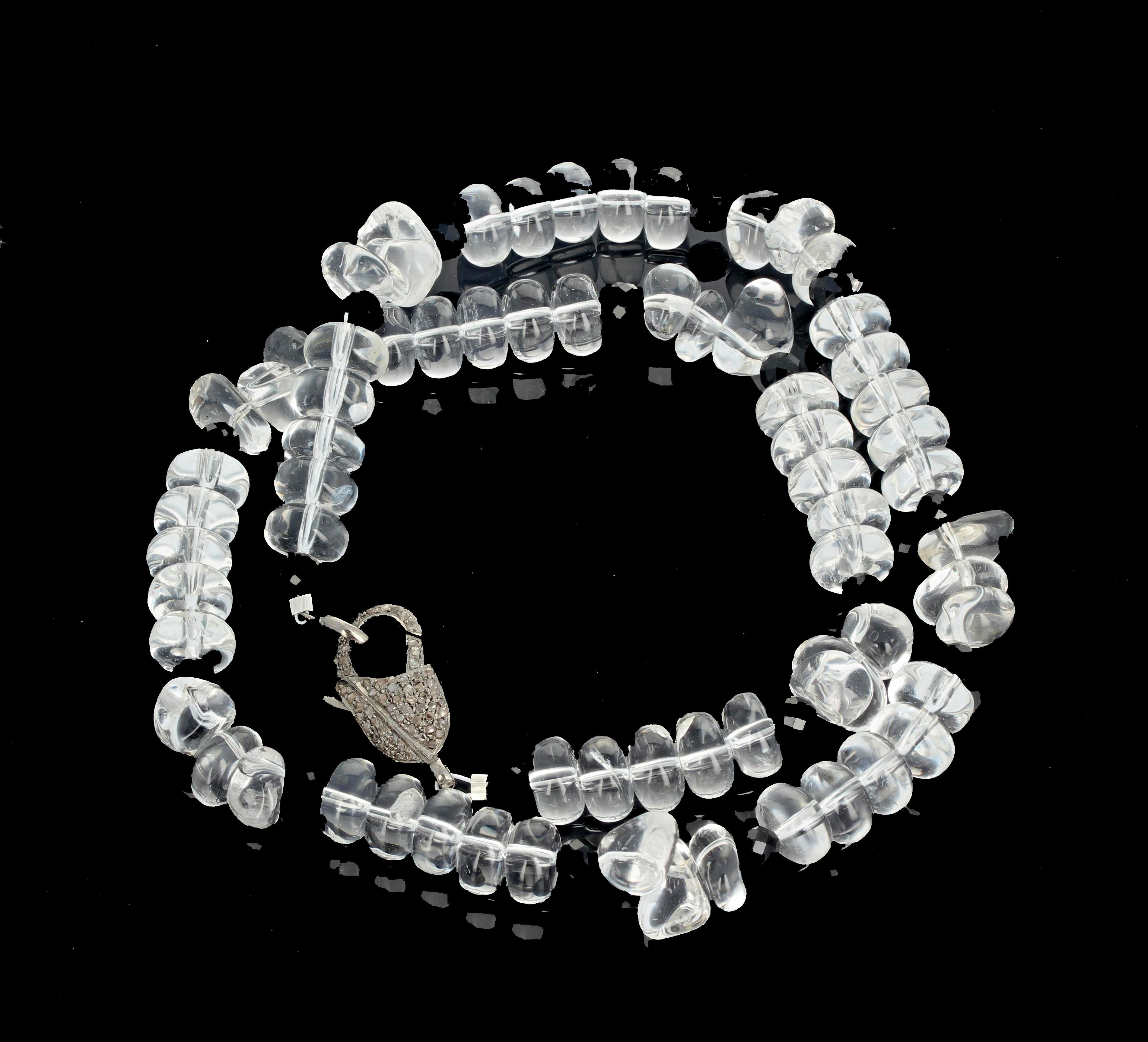 AJD Brilliant Natural Silver Quartz & Black Spinel Diamond Clasp Necklace