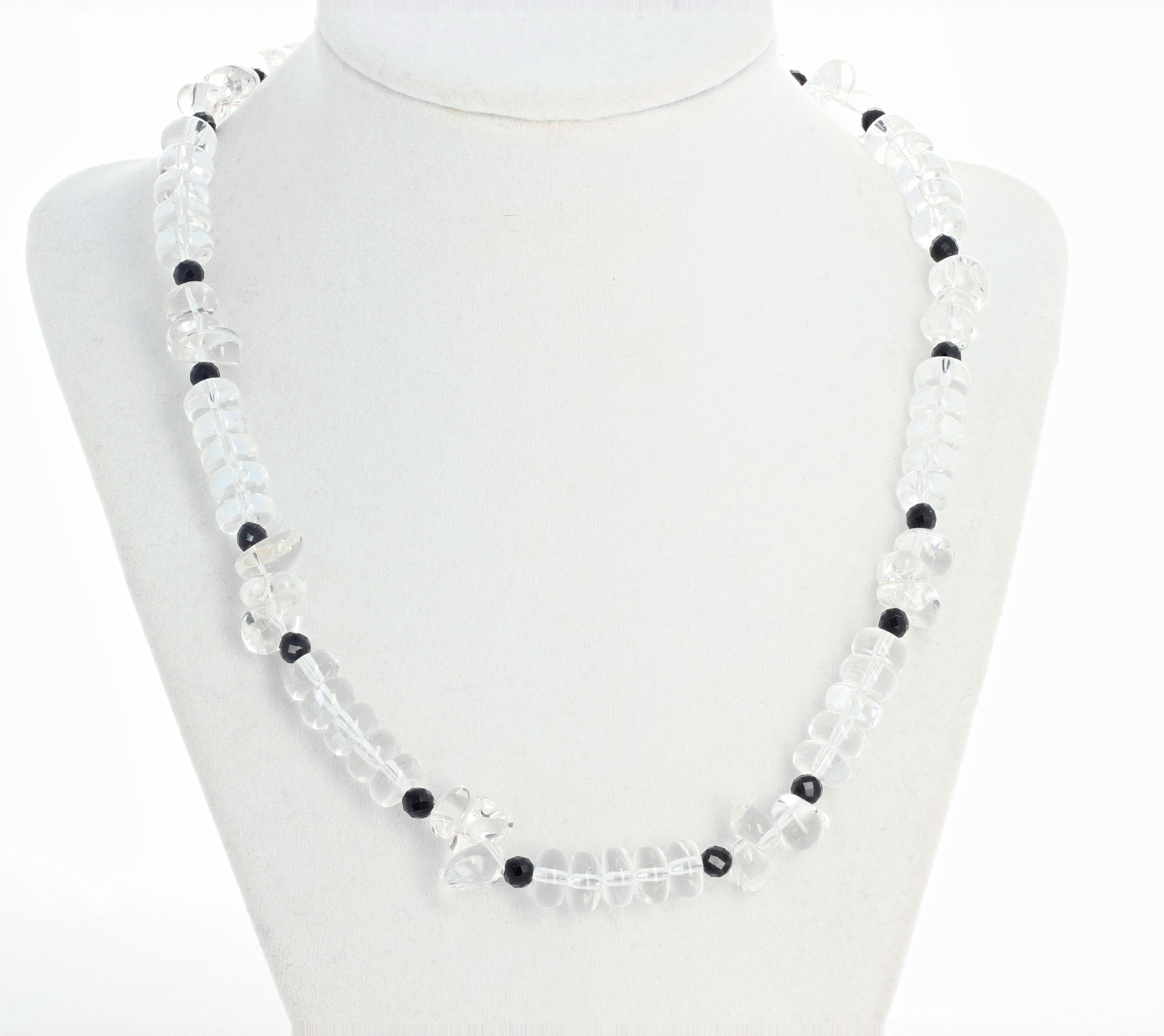 AJD Brilliant Natural Silver Quartz & Black Spinel Diamond Clasp Necklace For Sale 2