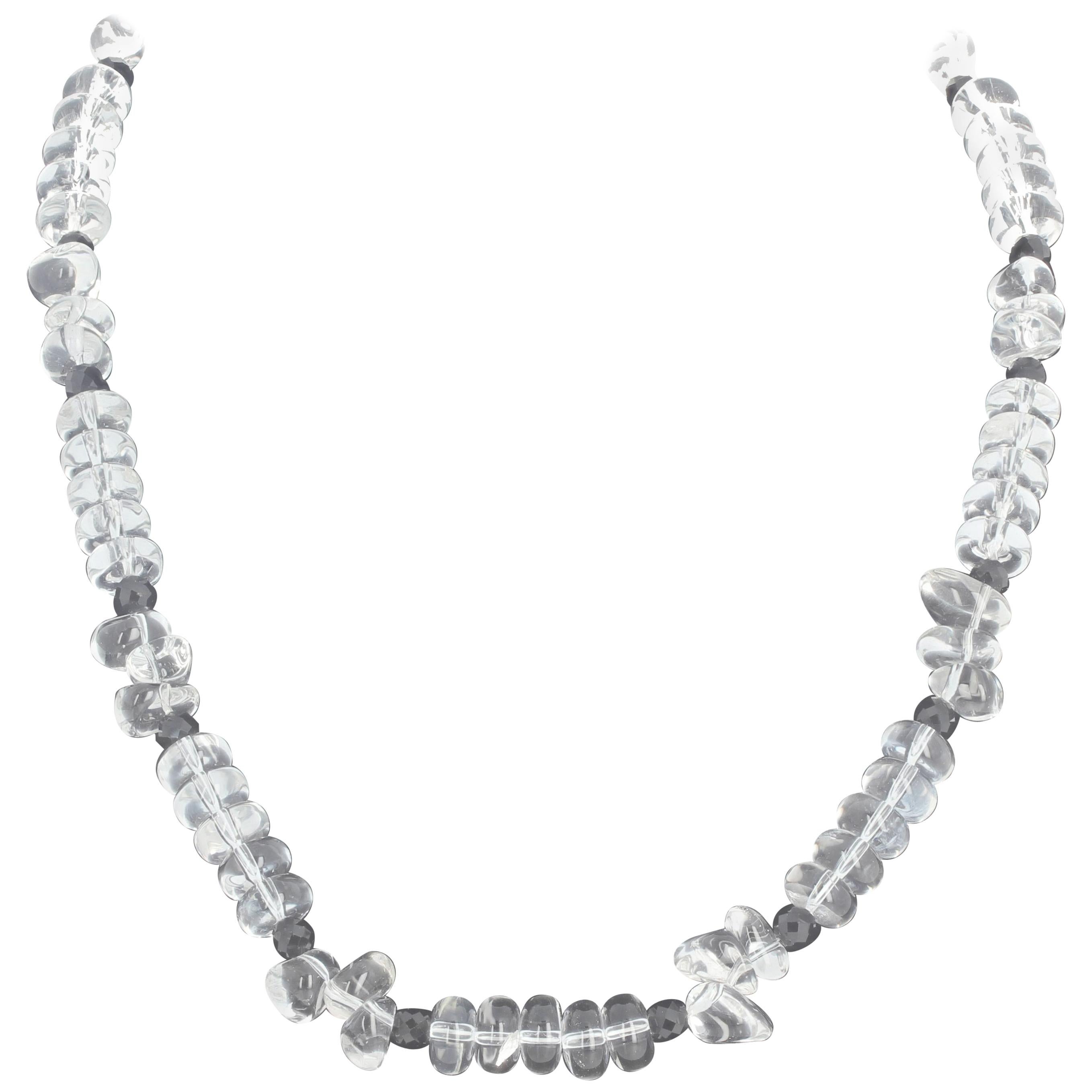 Women's AJD Brilliant Natural Silver Quartz & Black Spinel Diamond Clasp Necklace For Sale
