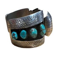 Manchette de montre Navajo en argent avec Bisbee Torqouise, style Hyson Craig