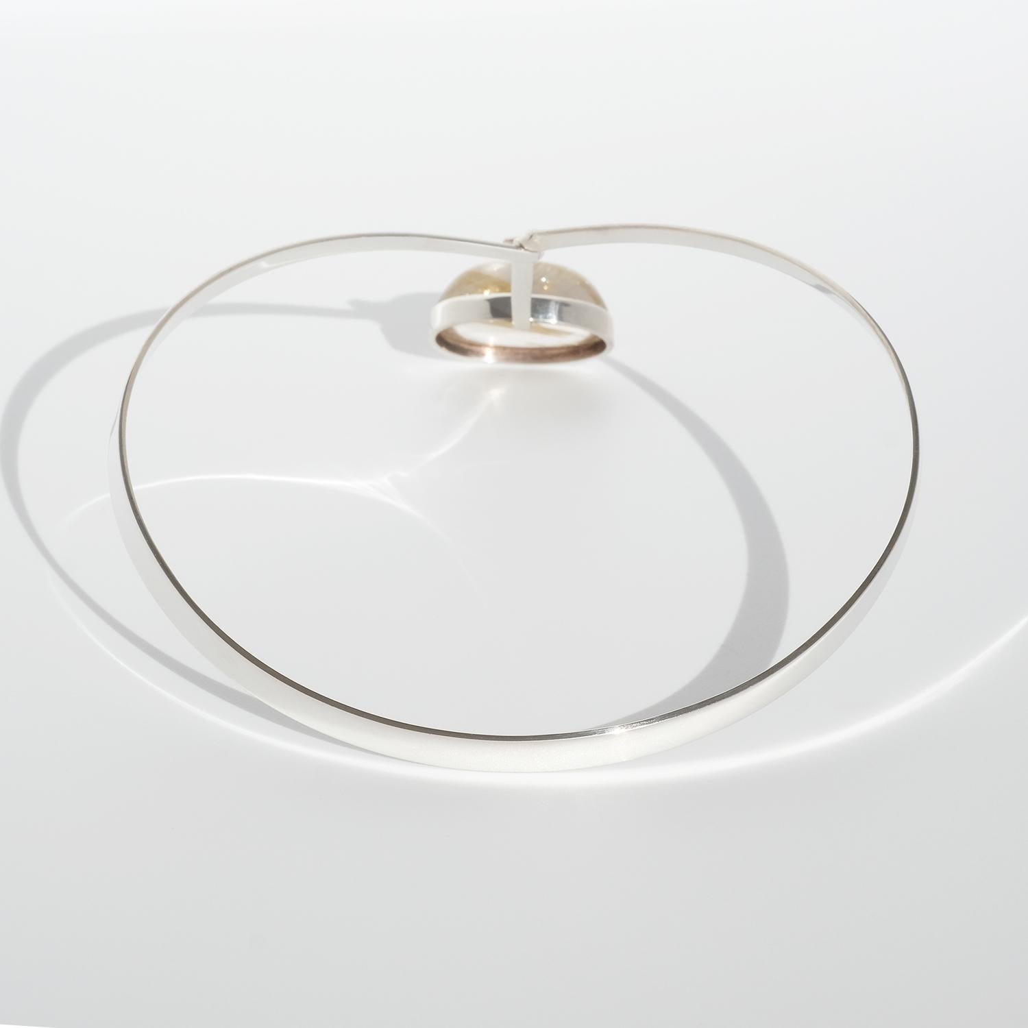 Silver Neck ring with a Cabochon Cut Rutile Quartz by Gert Thysell. Year 1967 4