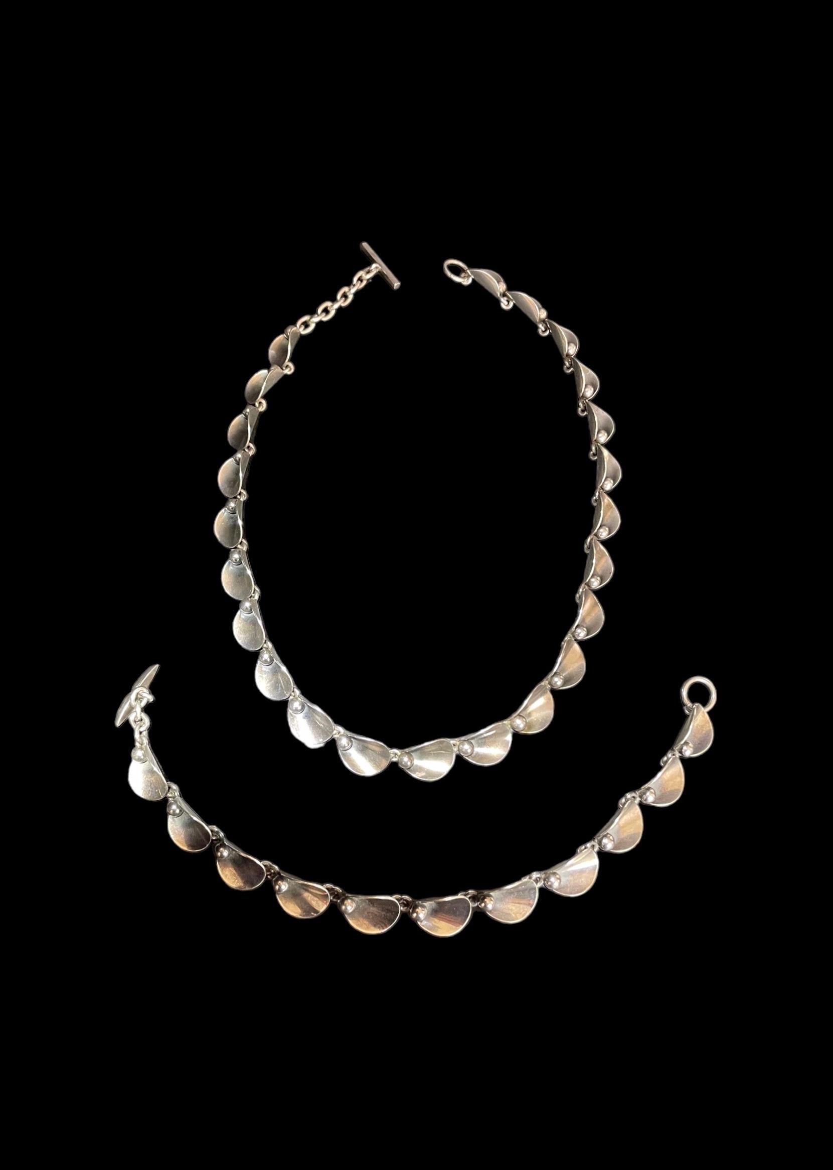 Organic Modern Silver Necklace And Bracelet By Niels Erik From For Sale