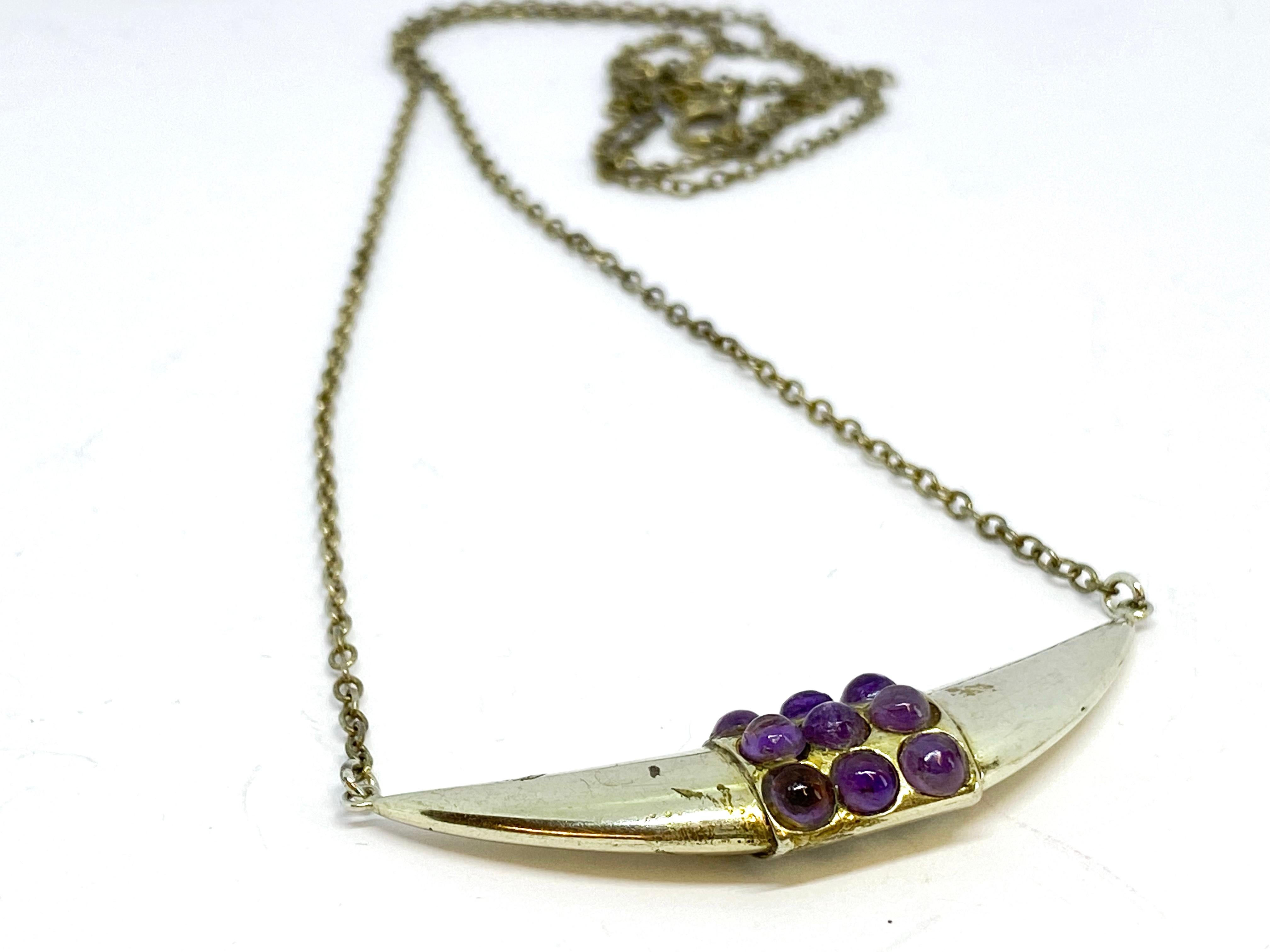 Women's or Men's Silver Necklace Finland 1951 with Amethysts For Sale